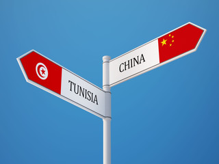 Tunisia China  Sign Flags Concept