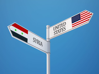 Syria United States  Sign Flags Concept