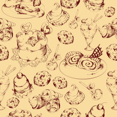 Sweets sketch seamless pattern
