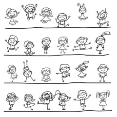 hand drawing cartoon character happy kids