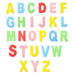 Naklejka premium Alphabet Set of color wood isolated on white.
