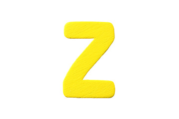 Alphabet of color wood isolated on white.