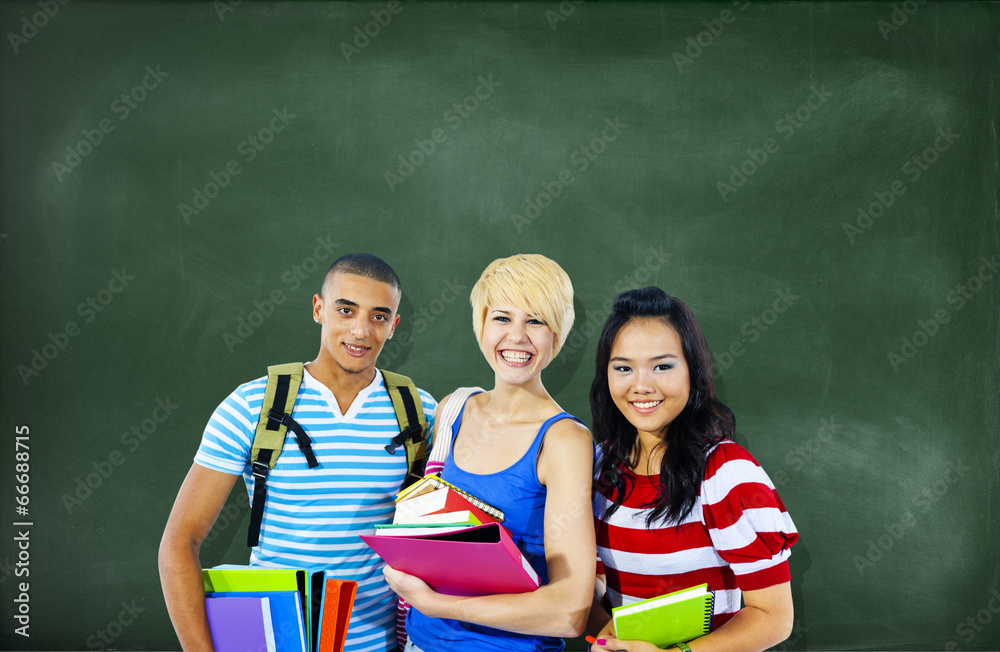 Sticker Multi-Ethnic Group of Students with Chalkboard