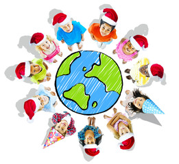Fototapeta premium Group of Children with Merry Christmas Concept