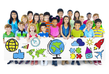 Large Group of Children Holding Board