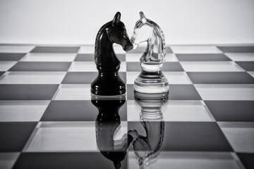 Head to head-Knights on a chess board.