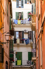 Fototapeta na wymiar Typical Mallorcan alley street looking up