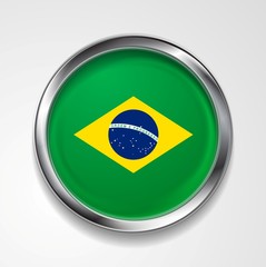 Abstract button with stylish metallic frame. Brazilian flag