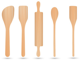 kitchen wood,spoon wood, knife wood and fork wood vector