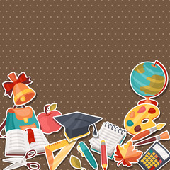 Obraz premium School background with education sticker icons and symbols.