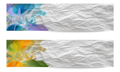 set of two abstract banner with crumpled paper texture