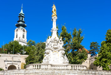 Fototapeta na wymiar the plague column and castle in Nitra, Slovakia