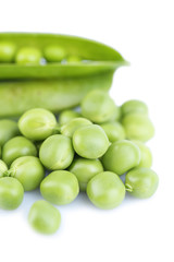 Fresh green peas isolated on white background