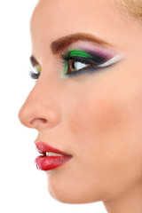Naklejka premium Beautiful woman with bright make-up, close up