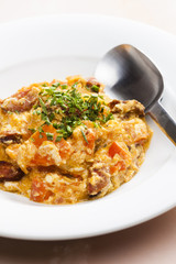 meal called leco (mixture of vegetables and eggs with sausage)