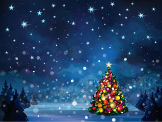 Vector winter scene with Christmas tree.