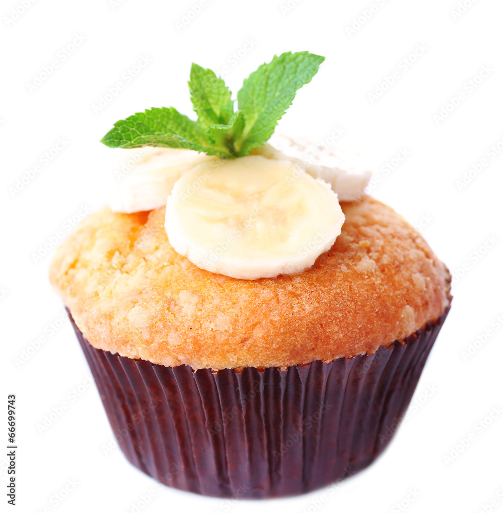 Canvas Prints tasty banana muffin isolated on white