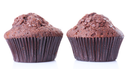 Chocolate muffins isolated on white