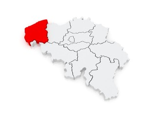 Fototapeta premium Map of West Flanders. Belgium.