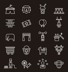 Outlined CIRCUS icons in a black background