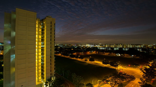 Time lapse of sunset and Traffic Light Trails from in Singapore