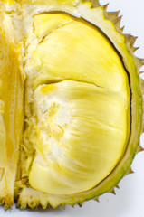 Close up of peeled durian isolated on white background