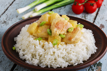 chicken fillet with pineapple and rice - 66703919