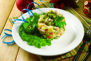 Russian traditional salad Olivier,