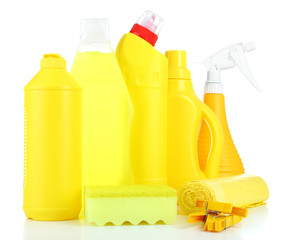 Cleaning products isolated on white