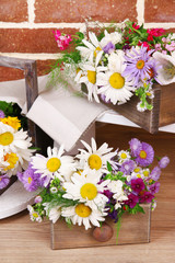 Beautiful flowers in crates