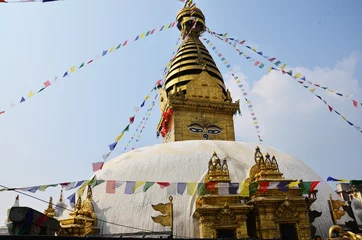 Gordijnen Swayambhunath Temple or Monkey Temple with  Wisdom eyes © tuayai