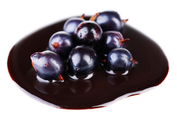 Berries  in chocolate sauce isolated on white
