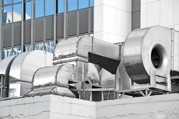 Industrial air conditioning and ventilation systems on a roof