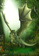 Obraz premium green dragon just flying