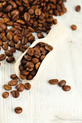 coffee beans on wooden surface