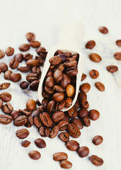 coffee beans on wooden surface