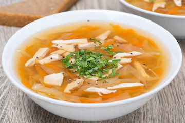 vegetable soup with chicken, close-up