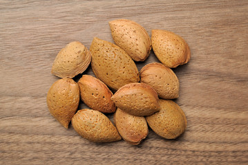 Almonds on wooden top