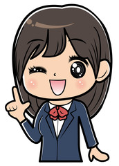 人差し指を立てる女性