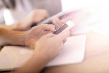 Closeup of smartphone used in office