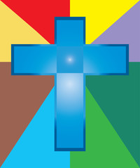 Obraz premium Blue Jesus Cross on Colorful Background