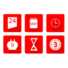 Main icons Set of time, with hourglass, clock etc. - red