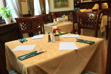 Dining table with yellow cloth