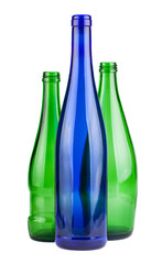 Green and blue empty bottles