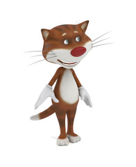 The 3D cat smiles.