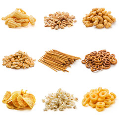 Snack collection on white background