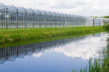 Greenhouse reflected in canal