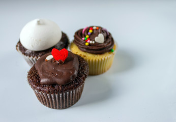 Close up of  chocolate buttercream cupcakes