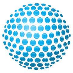 Glänzende, hellblaue 3D-Kugel aus Kreisen – freigestellt