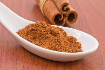 Cinnamon in a white spoon